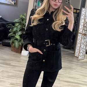 H&M Black Button Down Shirt with Gold Accents